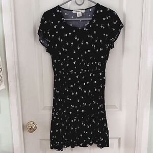 Floral Print Navy Dress Button Mid Up